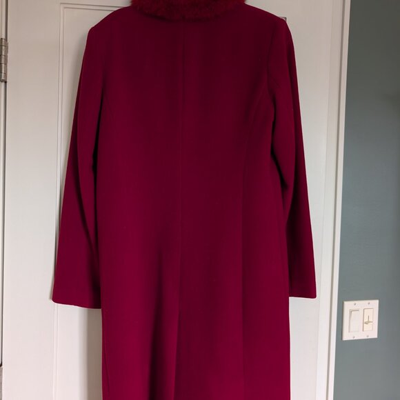 Linda Richards red women's wool coat with a real fox collar in size 4 - Picture 2 of 8